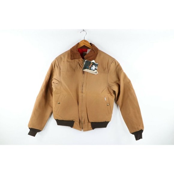 NOS Vtg 90s Carhartt Mens Medium Spell Out Lined Western Bomber Jacket Brown USA